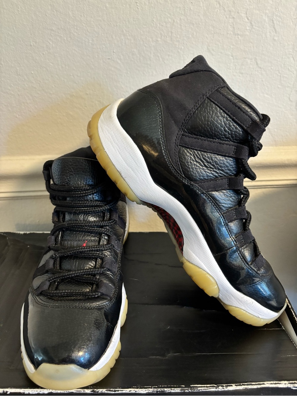 Jordan Men's Black and White High-Top Sneakers with Gum Sole